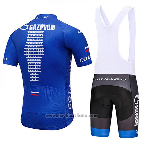 2018 Abbigliamento Ciclismo Gazprom Rusvelo Blu e Bianco Manica Corta e Salopette